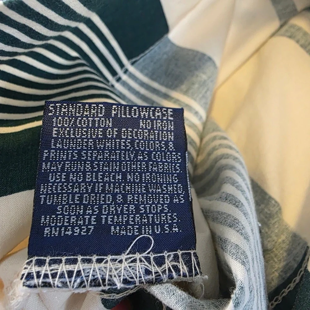 Vtg Ralph Lauren Vintage Striped Std Pillowcase Set Hunter Green Cream Cotton
